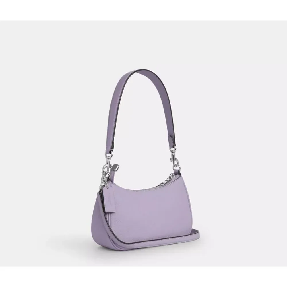 NWT Coach CAJ98 Teri Mini Crossbody Bag With Floral Applique Silver/Lilac